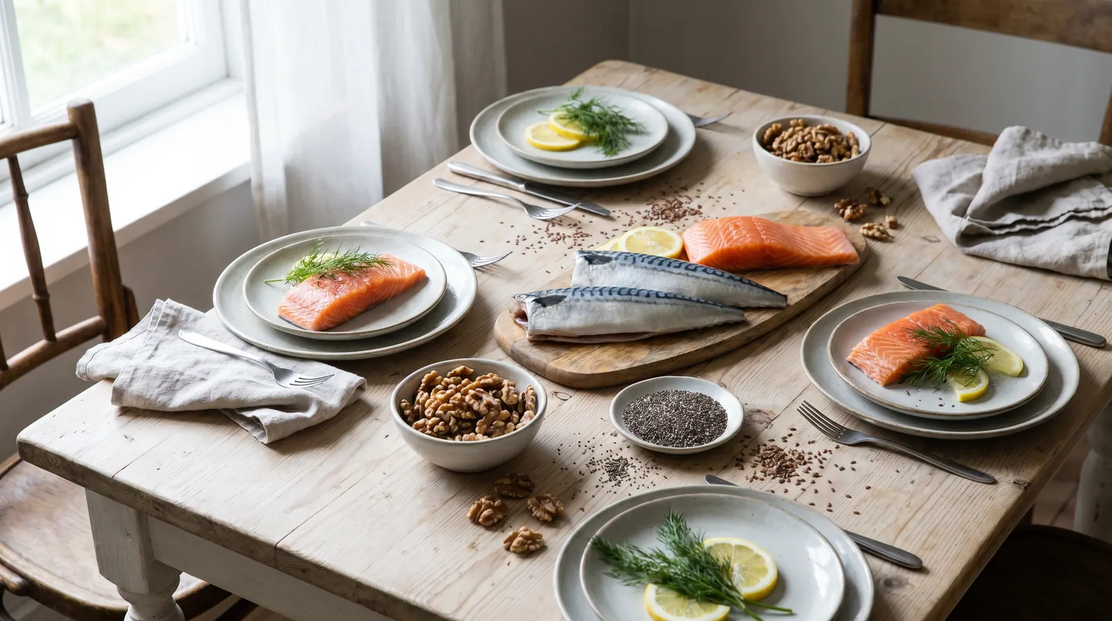 Salmon fillet and a handful of walnuts as sources of Omega-3