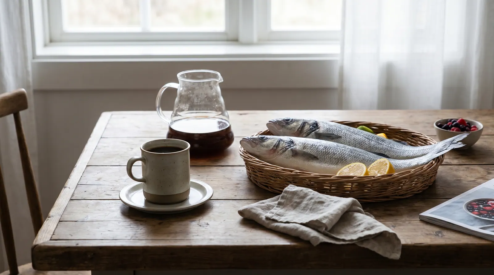 Foods to limit for a nursing mother: coffee, large fish, and a drink