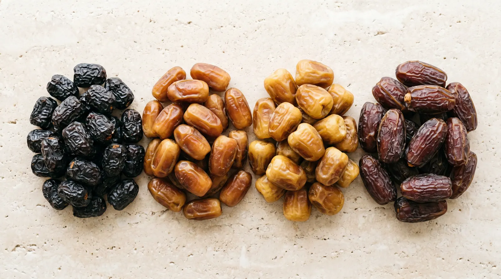 Four varieties of Saudi dates in small bowls