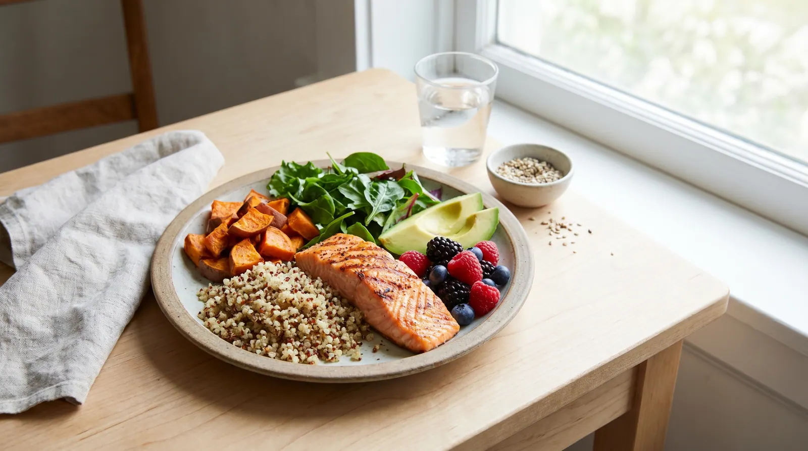 A balanced plate of vegetables, legumes, and whole grains as an alternative to a detox program