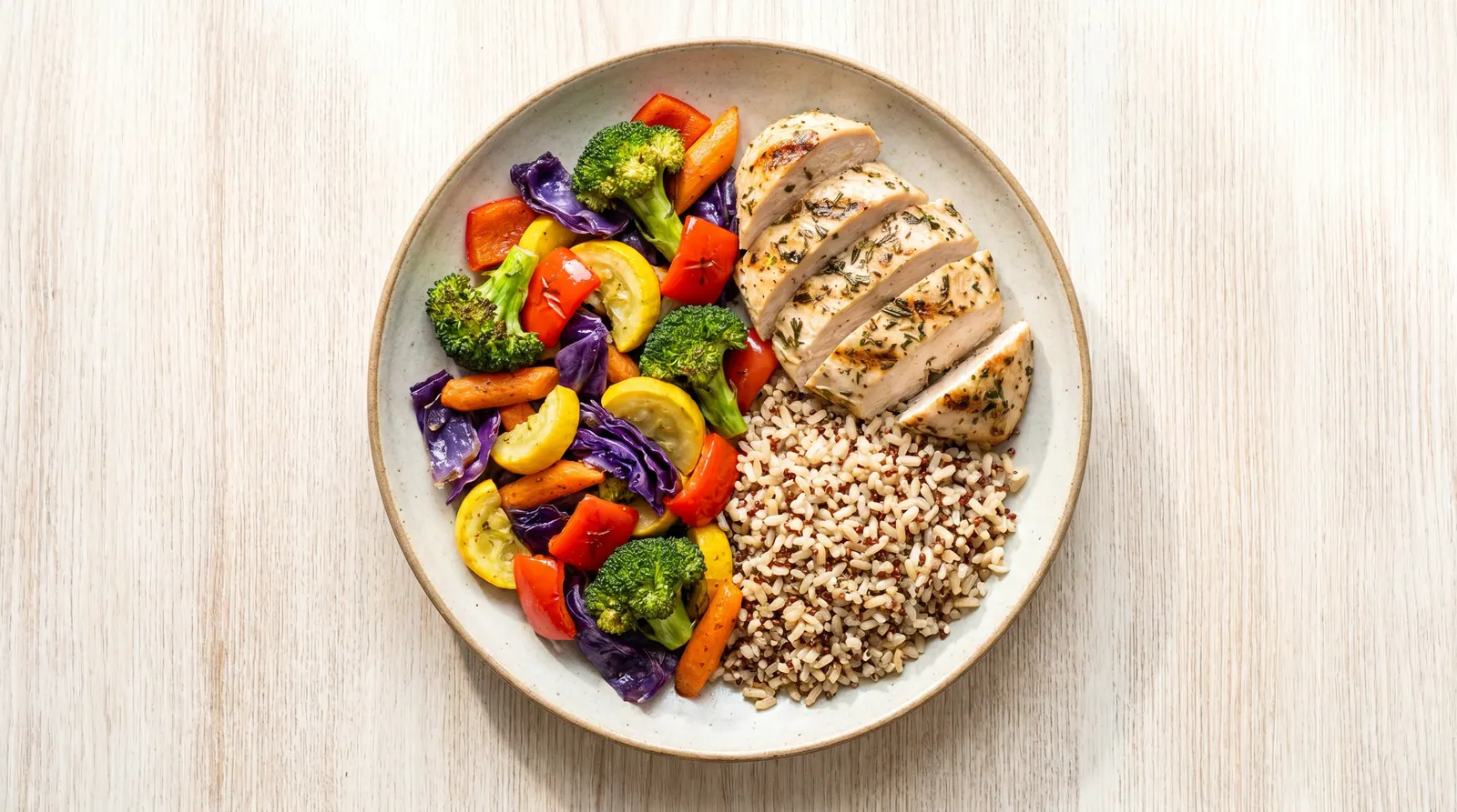 Balanced plate for gestational diabetes: half vegetables, quarter protein, quarter carbohydrates