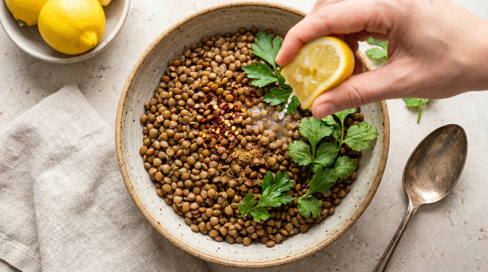 Saudi lentil soup with a slice of lemon