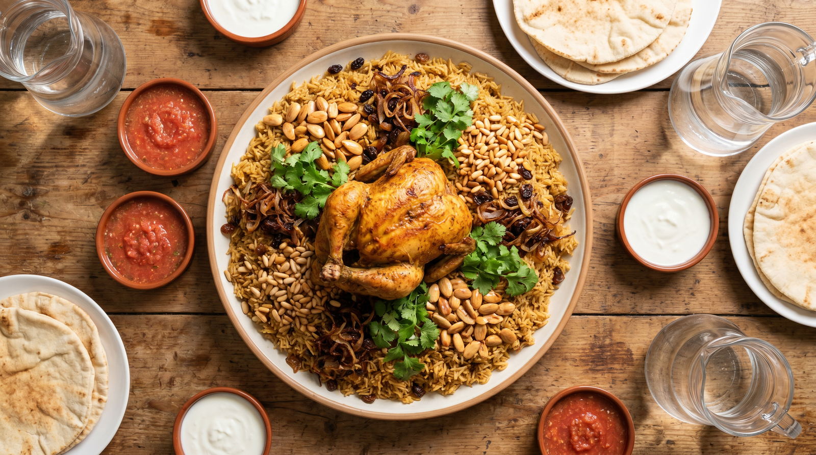 طبق كبسة تقليديّ على مائدة عائليّة