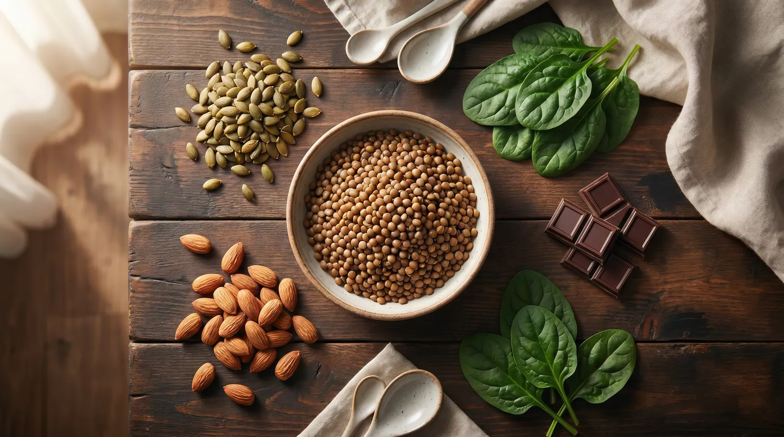 Magnesium-rich foods on a calm evening table