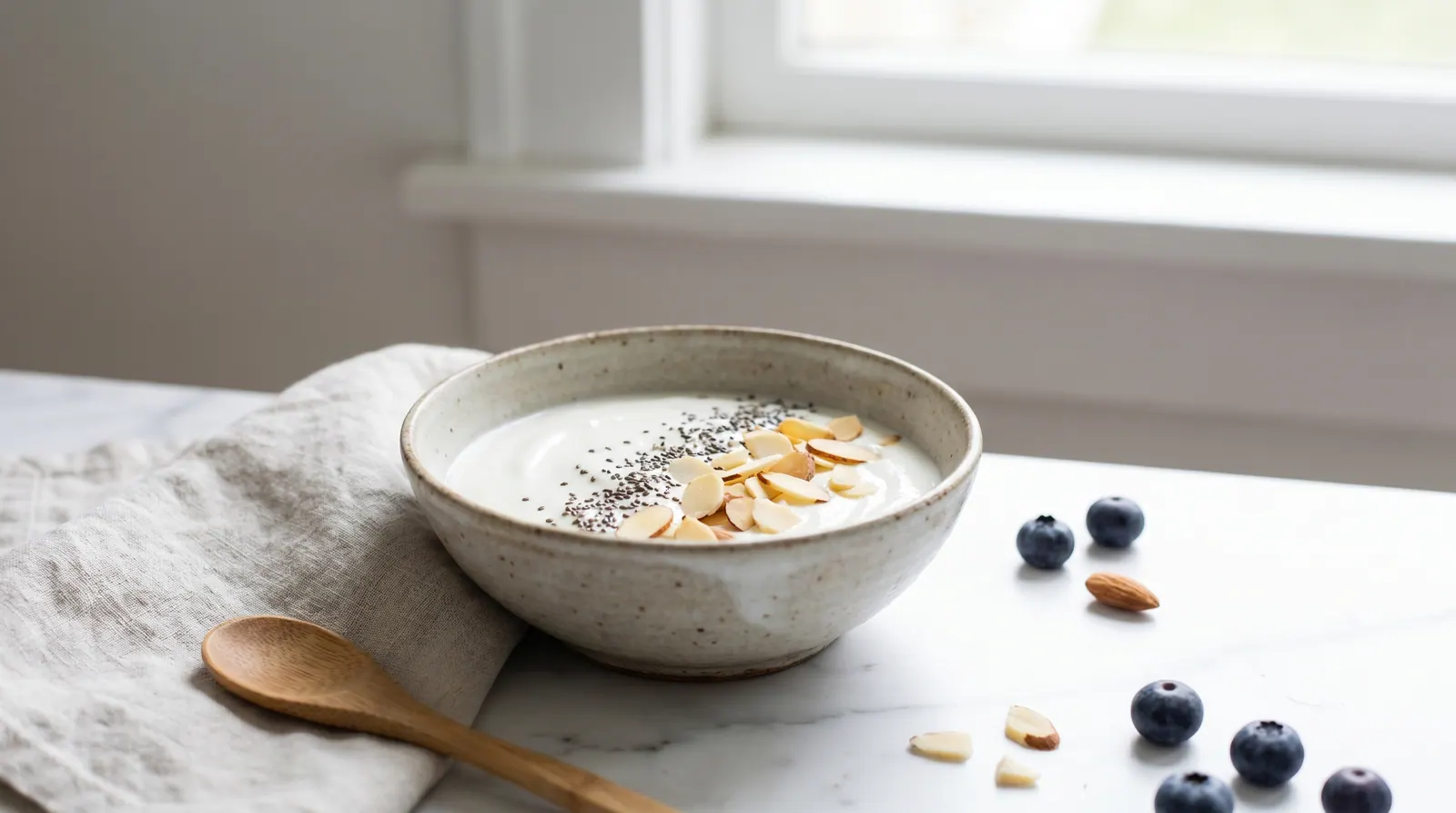 Yogurt with chia seeds and nuts as an evening snack
