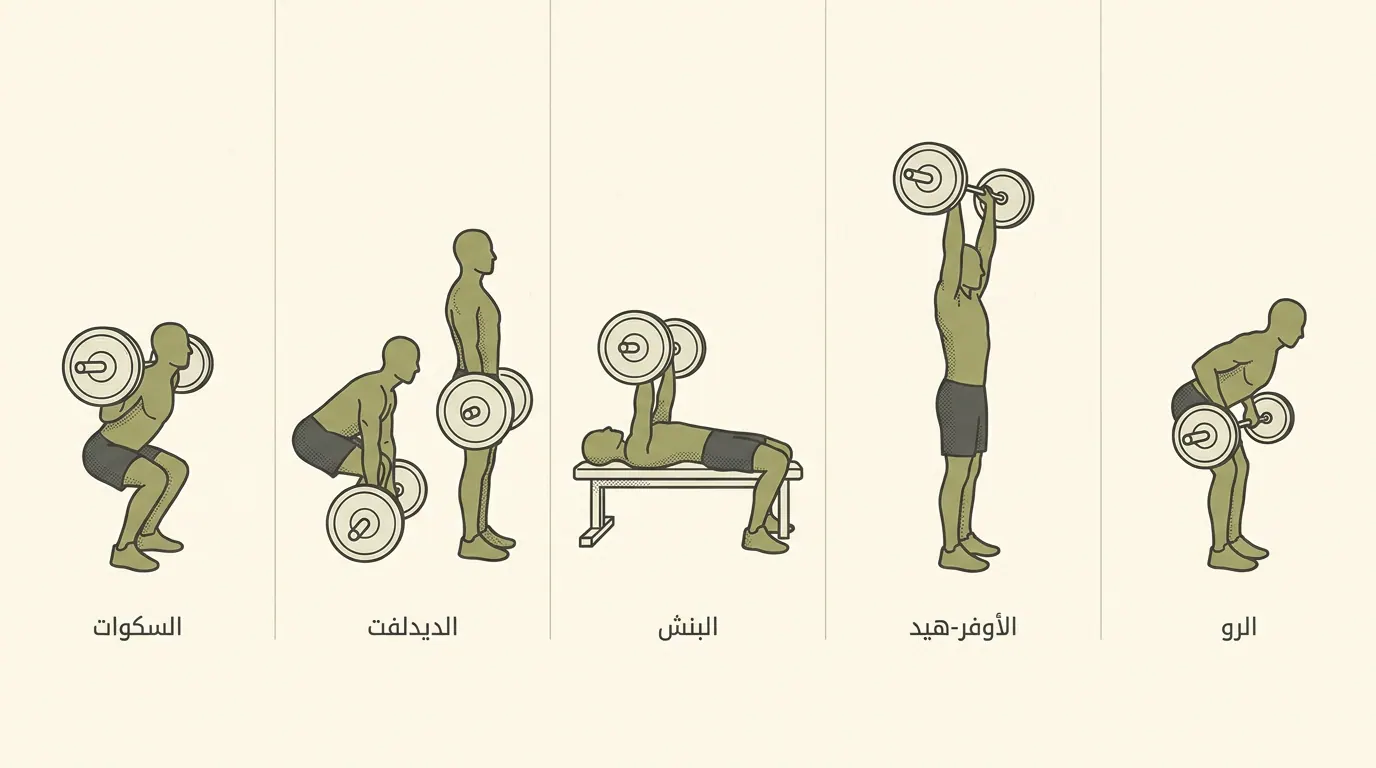 The 5 Big Lifts: Squat, Deadlift, Bench, Overhead, Row