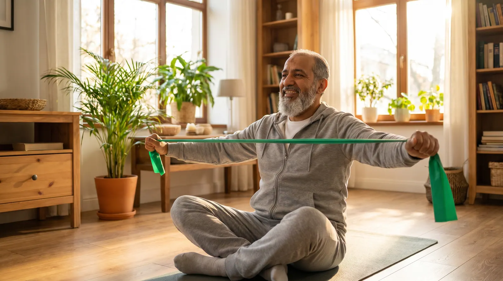 Light home resistance exercise with resistance bands for seniors