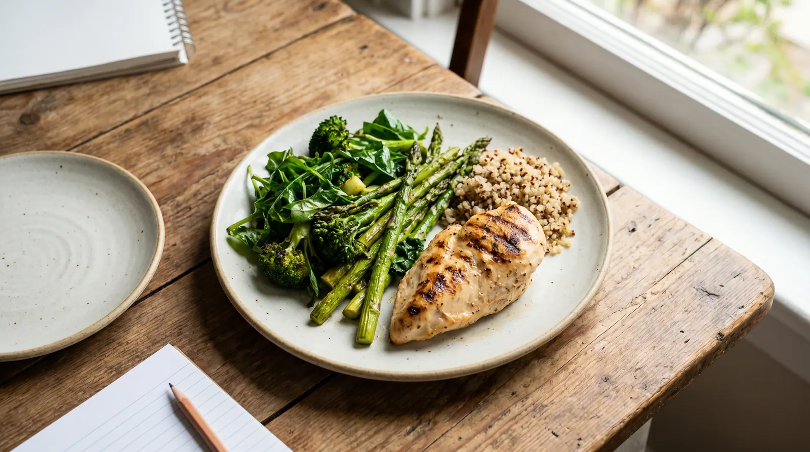 A balanced plate representing calorie recalibration for a new weight