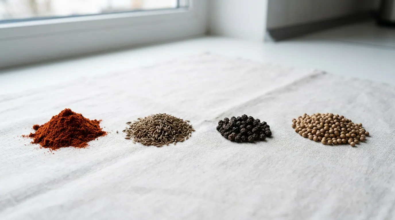 Spices being dry-roasted in a pan, releasing steam and aroma