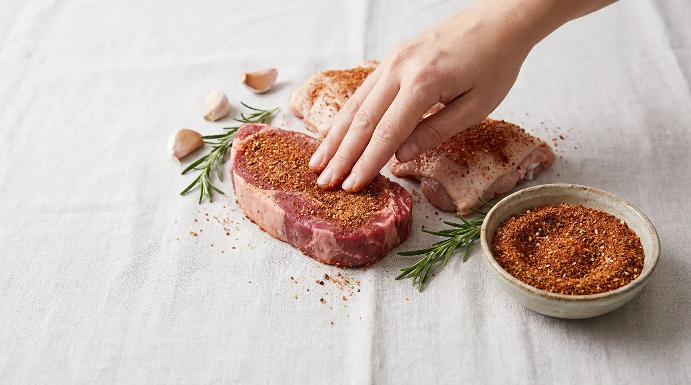 Grilled Gulf-style meat with a golden crust from the BBQ rub