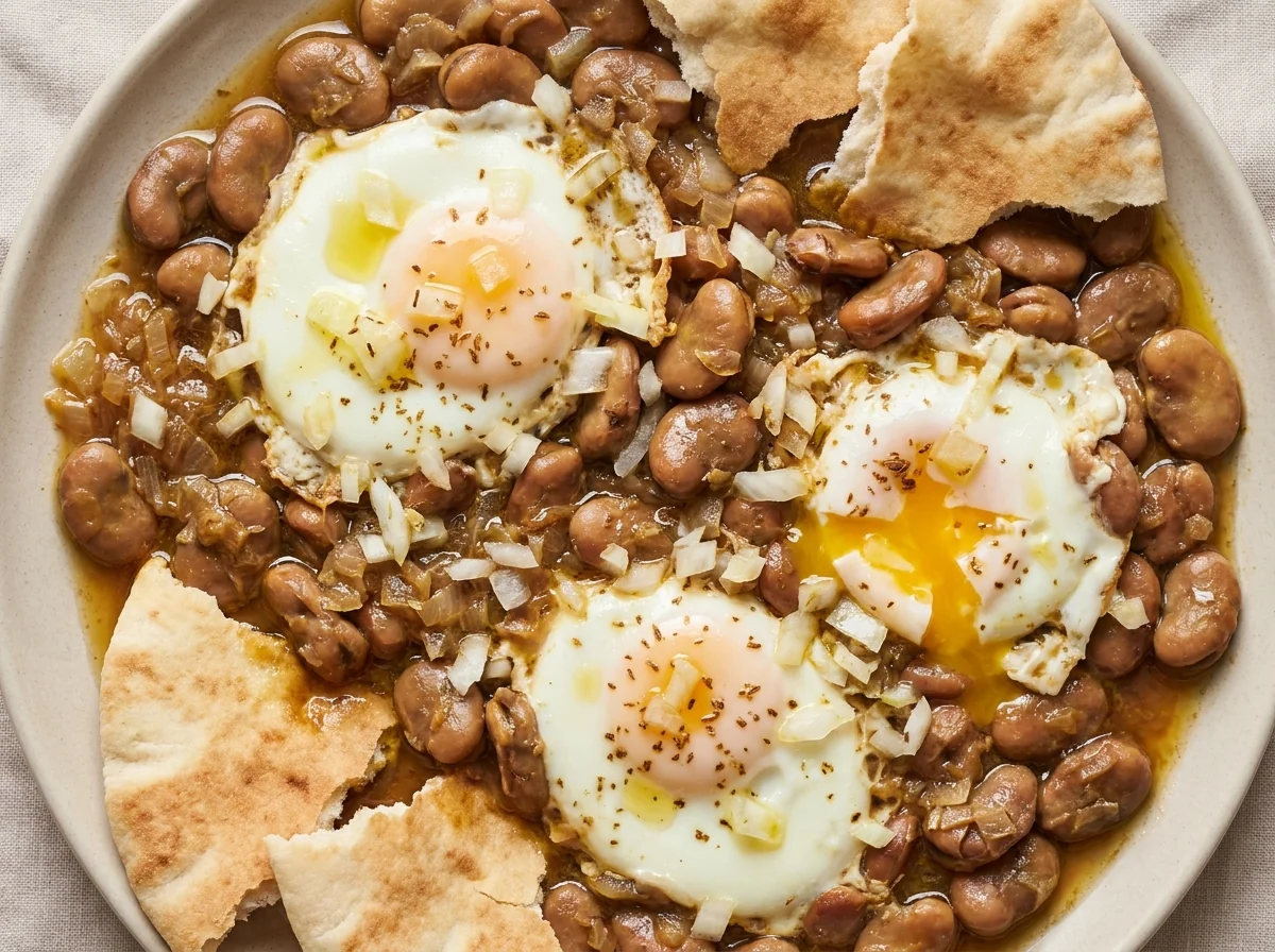 باقلاء بالدهن العراقيّة (فول عريض مسلوق بالبصل والبيض)