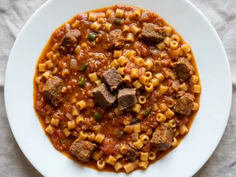 المعكرونة المبكبكة الليبيّة باللحم والطماطم