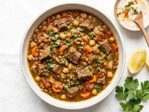 يخنة اللحم والعدس بالبهارات المغربيّة