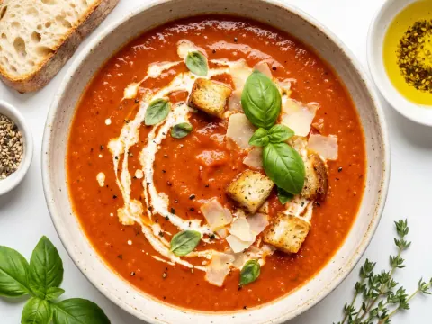 شوربة الطماطم المشويّة بالريحان