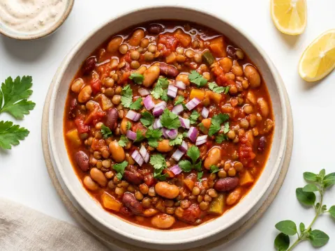 تشيلي الخضار النباتيّ بالبطاطا الحلوة والكينوا