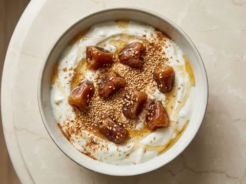 زبادي بالتمر والسمسم للسحور