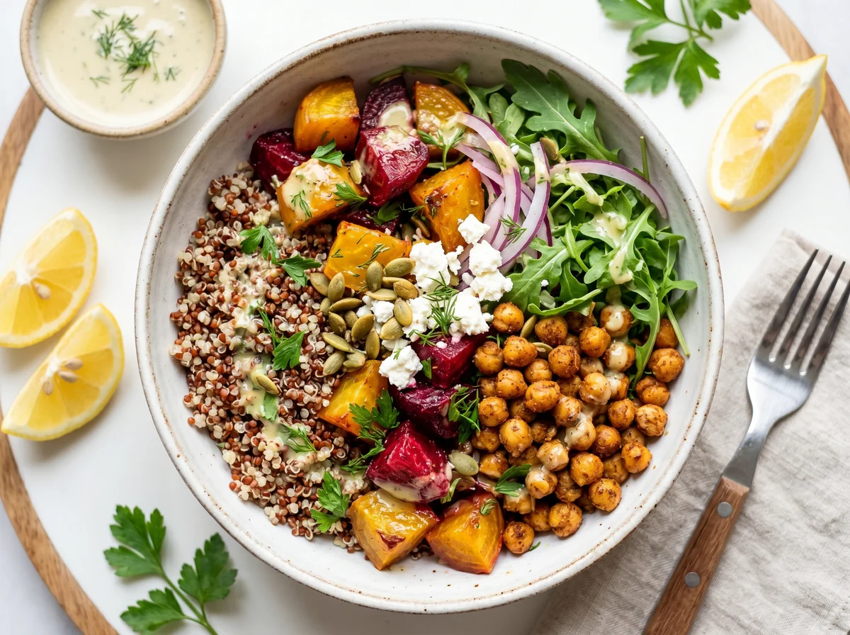Spiced Chickpea, Roasted Beet and Quinoa Bowl