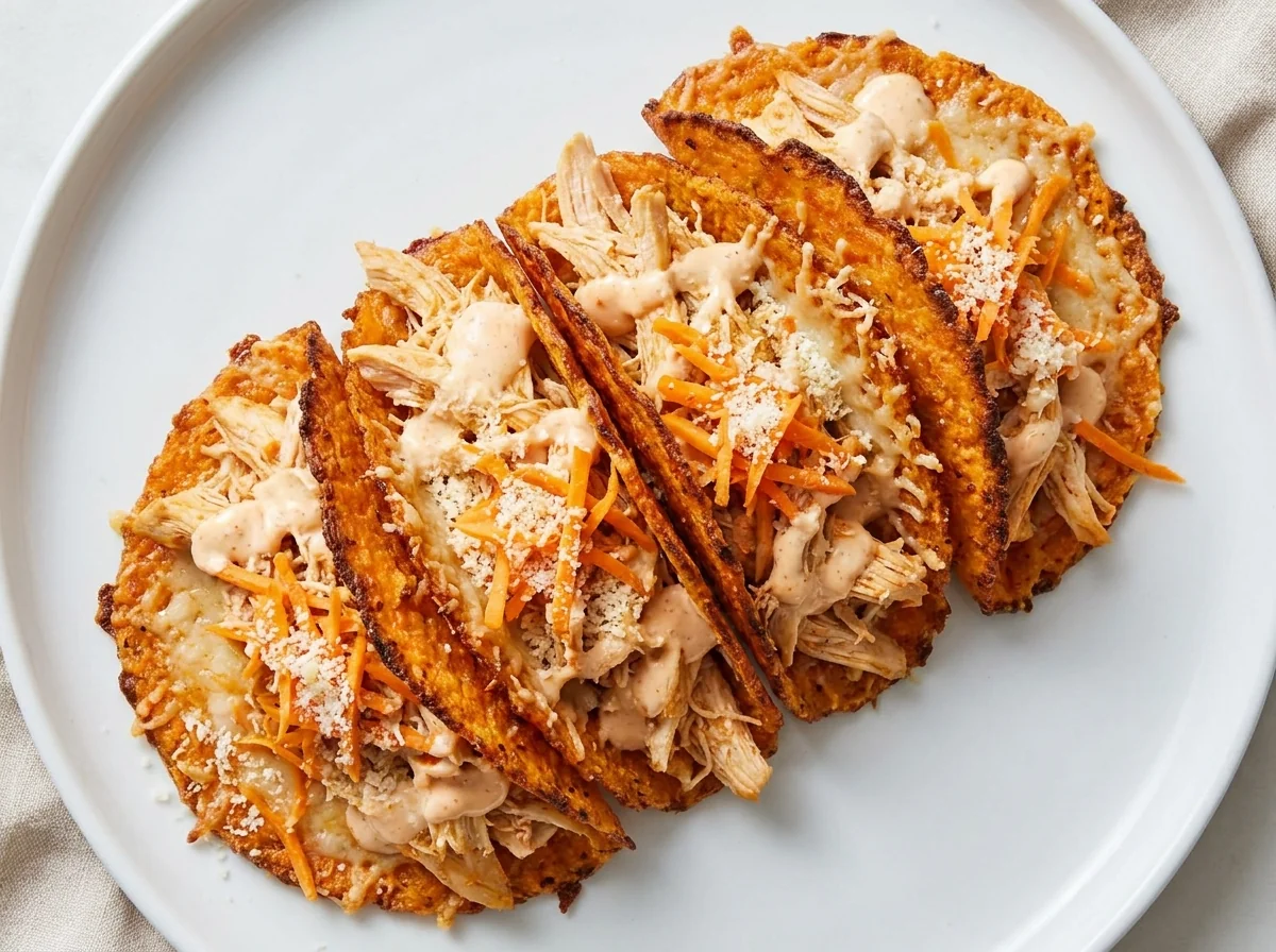 Chicken Tacos with Sweet Potato and Parmesan Shells