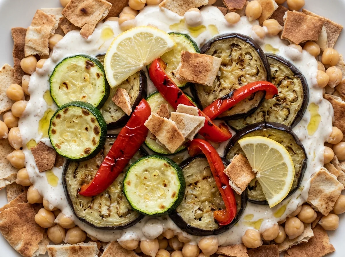Chickpea Fatteh with Grilled Vegetables