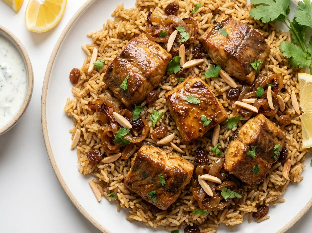 Fish Kabsa (Saudi spiced rice dish with grilled fish)