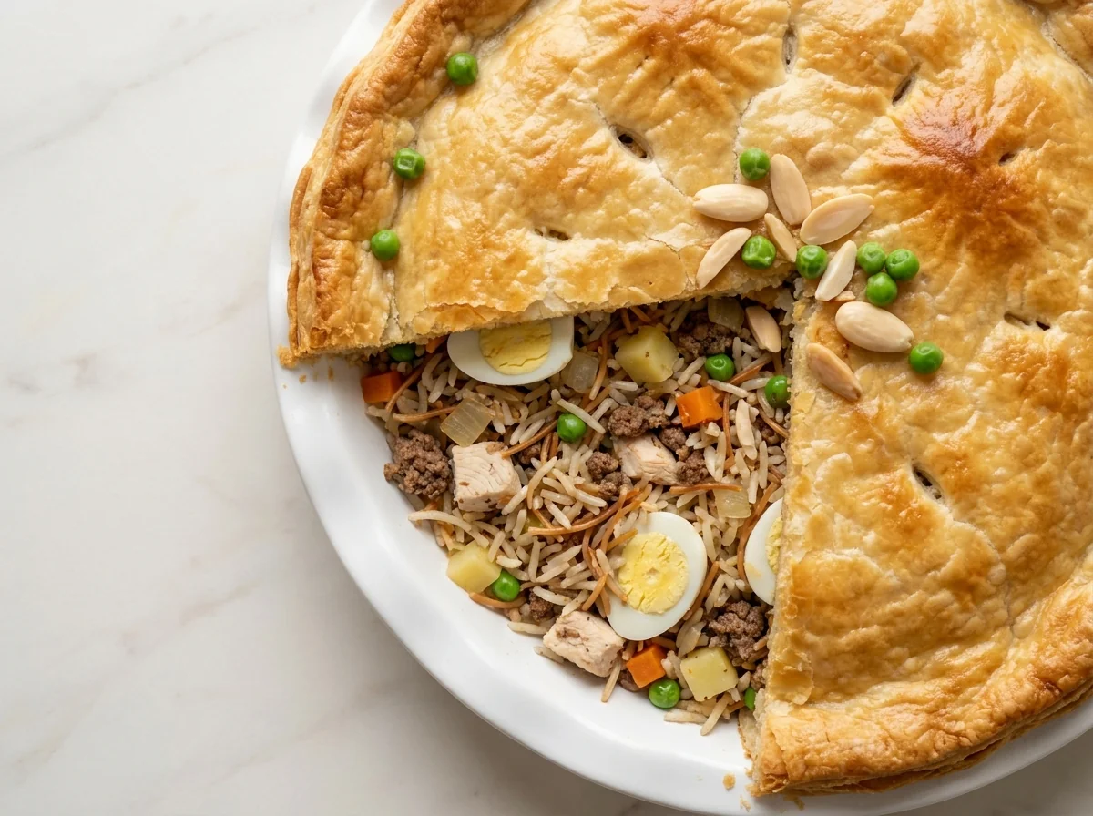 فطيرة الأرزّ واللحم المغلّفة بالعجين (بردة بلاو)