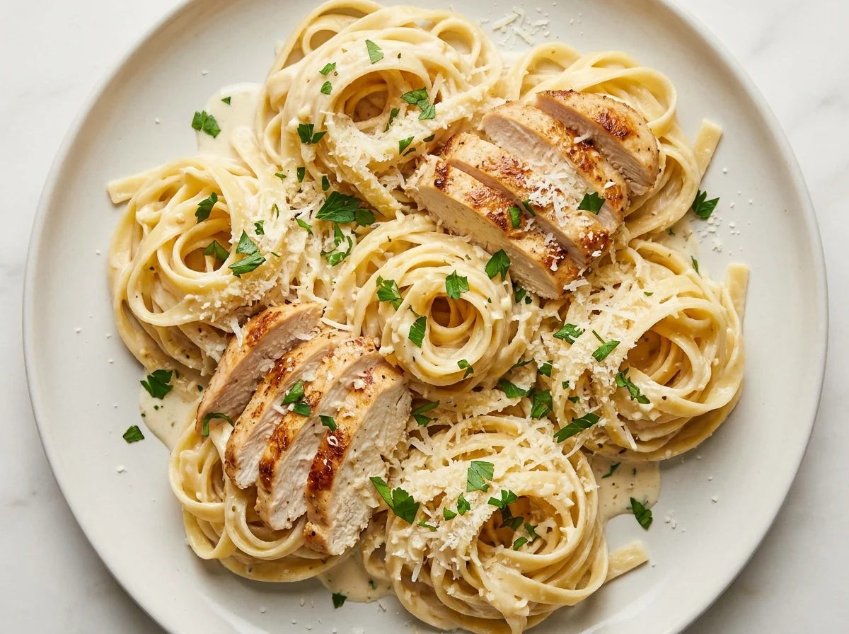 Lighter Chicken Fettuccine Alfredo