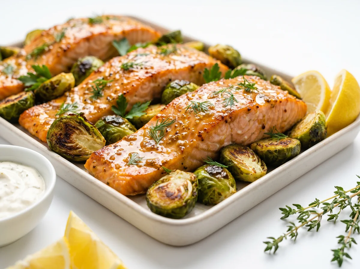 Mustard-Honey Salmon and Brussels Sprouts Sheet Pan (Single Serve)