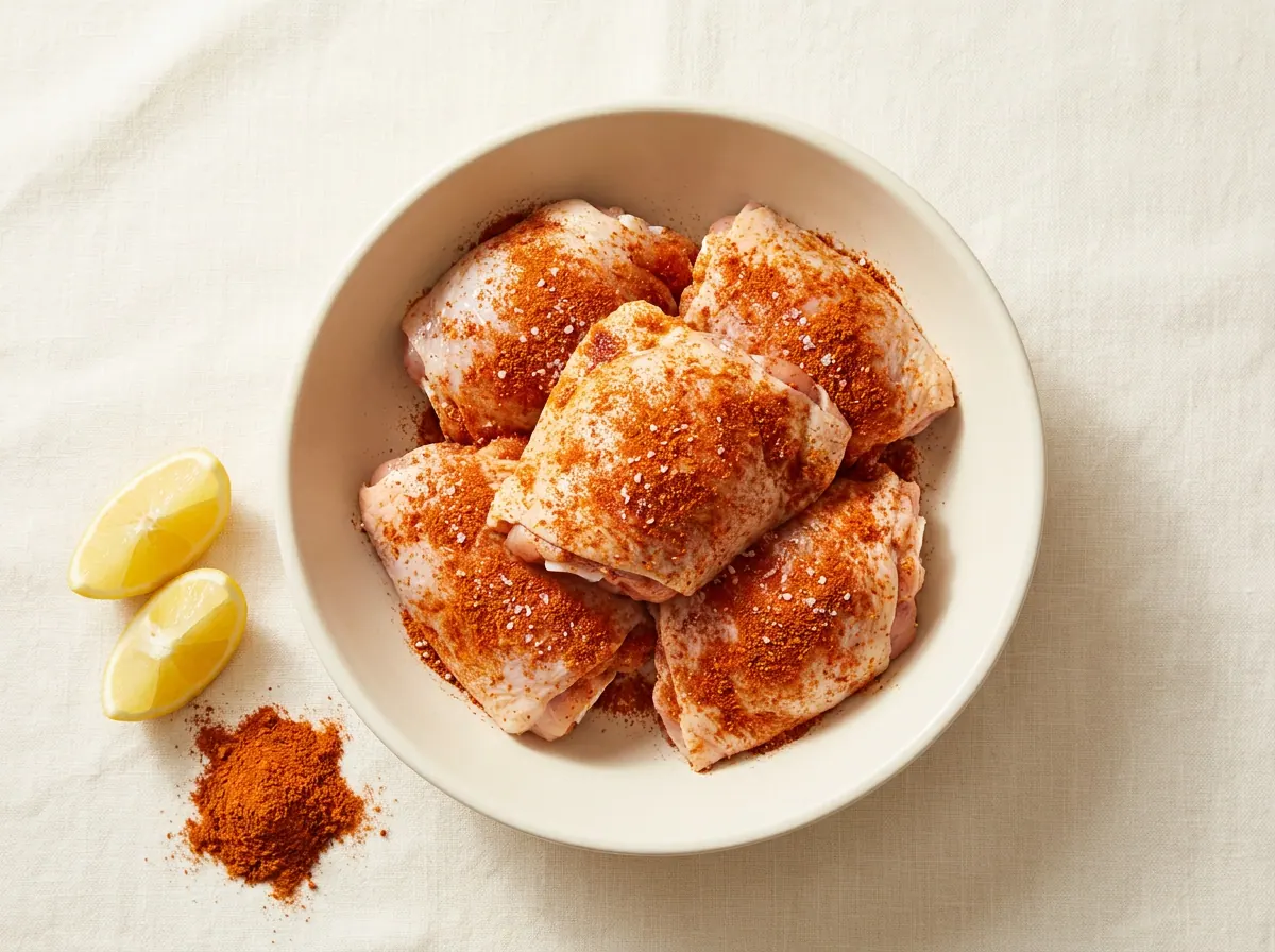 Chicken pieces marinated in a bowl