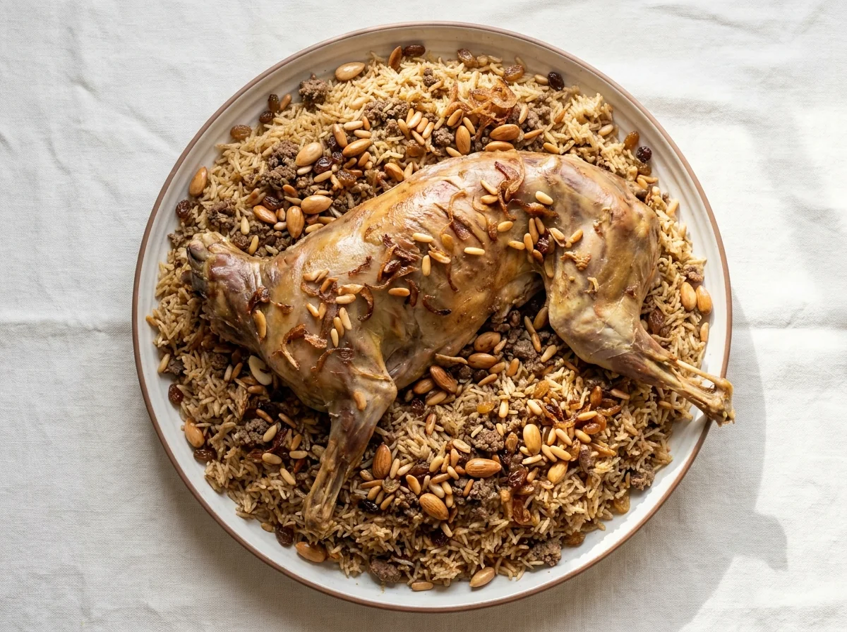 Oven-Roasted Whole Lamb Stuffed with Rice and Nuts
