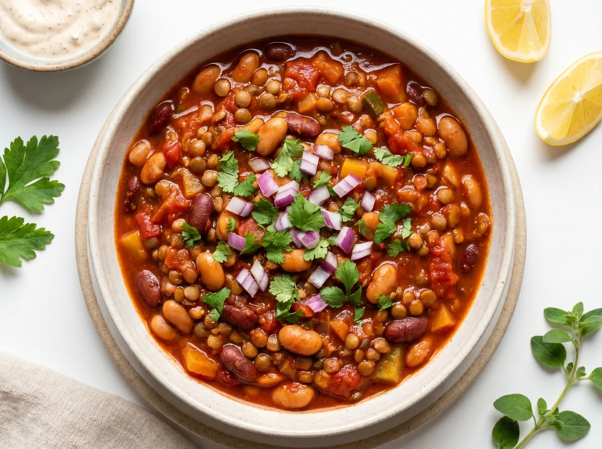 تشيلي الخضار النباتيّ بالبطاطا الحلوة والكينوا