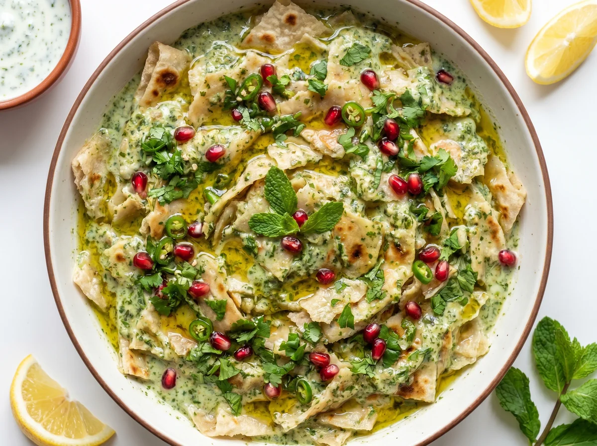 Yemeni Shafut (Lahoh Bread Soaked in Herb-Spiced Yogurt)