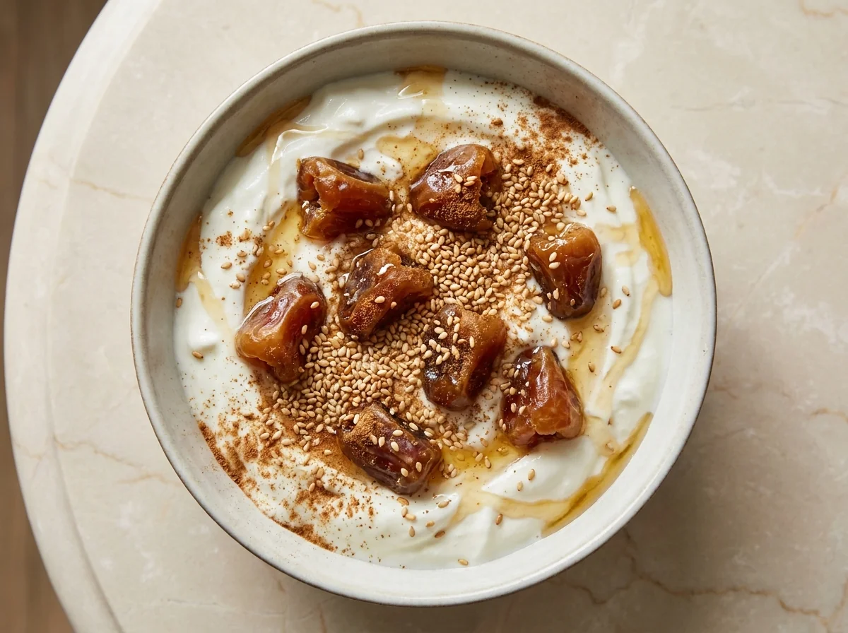 زبادي بالتمر والسمسم للسحور