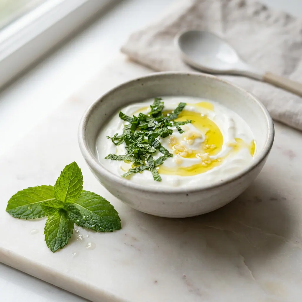 Yogurt and Mint Sauce in a small bowl